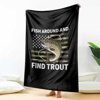 Fish Around and Find Trout Throw Blanket Camo Bass Fishing Meme US Flag Punny Pun Dad - Wonder Print Shop