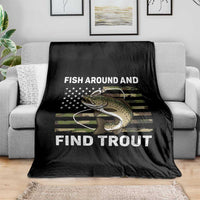 Fish Around and Find Trout Throw Blanket Camo Bass Fishing Meme US Flag Punny Pun Dad - Wonder Print Shop