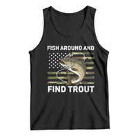 Fish Around and Find Trout Tank Top Camo Bass Fishing Meme US Flag Punny Pun Dad - Wonder Print Shop
