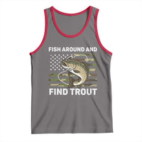 Fish Around and Find Trout Tank Top Camo Bass Fishing Meme US Flag Punny Pun Dad - Wonder Print Shop