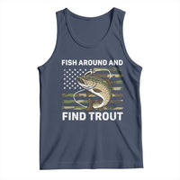 Fish Around and Find Trout Tank Top Camo Bass Fishing Meme US Flag Punny Pun Dad - Wonder Print Shop