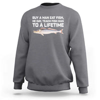 Funny Fishing Meme Sweatshirt Buy A Man Eat Fish Inappropriate - Wonder Print Shop