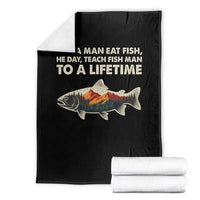 Funny Fishing Meme Throw Blanket Vintage Buy A Man Eat Fish Inappropriate - Wonder Print Shop