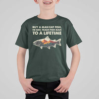 Funny Fishing Meme T Shirt For Kid Vintage Buy A Man Eat Fish Inappropriate - Wonder Print Shop
