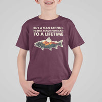 Funny Fishing Meme T Shirt For Kid Vintage Buy A Man Eat Fish Inappropriate - Wonder Print Shop
