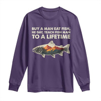 Funny Fishing Meme Long Sleeve Shirt Vintage Buy A Man Eat Fish Inappropriate - Wonder Print Shop