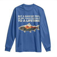 Funny Fishing Meme Long Sleeve Shirt Vintage Buy A Man Eat Fish Inappropriate - Wonder Print Shop