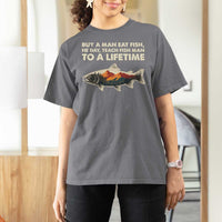 Funny Fishing Meme T Shirt For Women Vintage Buy A Man Eat Fish Inappropriate - Wonder Print Shop