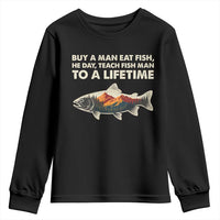 Funny Fishing Meme Youth Sweatshirt Vintage Buy A Man Eat Fish Inappropriate - Wonder Print Shop