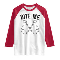 Cool Catchy Angler Raglan Shirt Retro Bite Me Bass Fishing Fishermen