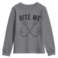 Cool Catchy Angler Youth Sweatshirt Retro Bite Me Bass Fishing Fishermen