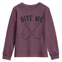 Cool Catchy Angler Youth Sweatshirt Retro Bite Me Bass Fishing Fishermen