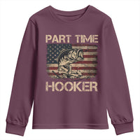Part Time Hooker Youth Sweatshirt Funny Fishing USA Flag Patriotic Fisherman