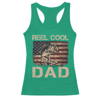 Reel Cool Dad Racerback Tank Top Funny Fishing USA Flag Patriotic Fisherman Fathers Day