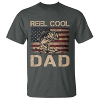 Reel Cool Dad T Shirt Funny Fishing USA Flag Patriotic Fisherman Fathers Day