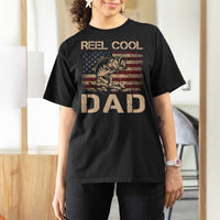 Reel Cool Dad T Shirt For Women Funny Fishing USA Flag Patriotic Fisherman Fathers Day
