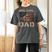 Reel Cool Dad T Shirt For Women Funny Fishing USA Flag Patriotic Fisherman Fathers Day