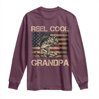 Reel Cool Grandpa Long Sleeve Shirt Funny Fishing USA Flag Patriotic Fisherman Fathers Day