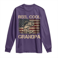 Reel Cool Grandpa Long Sleeve Shirt Funny Fishing USA Flag Patriotic Fisherman Fathers Day