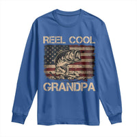 Reel Cool Grandpa Long Sleeve Shirt Funny Fishing USA Flag Patriotic Fisherman Fathers Day