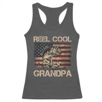 Reel Cool Grandpa Racerback Tank Top Funny Fishing USA Flag Patriotic Fisherman Fathers Day