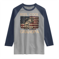 Reel Cool Grandpa Raglan Shirt Funny Fishing USA Flag Patriotic Fisherman Fathers Day
