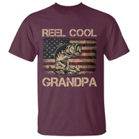 Reel Cool Grandpa T Shirt Funny Fishing USA Flag Patriotic Fisherman Fathers Day