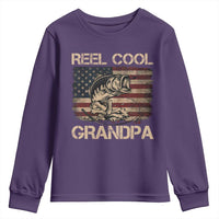Reel Cool Grandpa Youth Sweatshirt Funny Fishing USA Flag Patriotic Fisherman Fathers Day