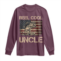 Reel Cool Uncle Long Sleeve Shirt Funny Fishing USA Flag Patriotic Fisherman Fathers Day