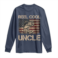 Reel Cool Uncle Long Sleeve Shirt Funny Fishing USA Flag Patriotic Fisherman Fathers Day