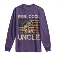 Reel Cool Uncle Long Sleeve Shirt Funny Fishing USA Flag Patriotic Fisherman Fathers Day