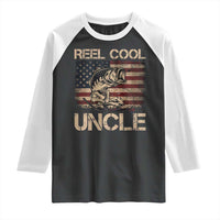 Reel Cool Uncle Raglan Shirt Funny Fishing USA Flag Patriotic Fisherman Fathers Day