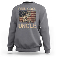 Reel Cool Uncle Sweatshirt Funny Fishing USA Flag Patriotic Fisherman Fathers Day