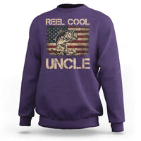 Reel Cool Uncle Sweatshirt Funny Fishing USA Flag Patriotic Fisherman Fathers Day