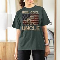 Reel Cool Uncle T Shirt For Women Funny Fishing USA Flag Patriotic Fisherman Fathers Day