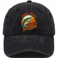 Reel Cool Grandpa Washed Cotton Baseball Cap Funny Fathers Day Dada Fishing Lover Fisherman