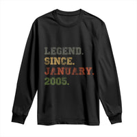 21st Birthday Gifts Long Sleeve Shirt Retro 21 Years Old Legend Since January 2005