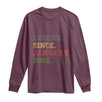 21st Birthday Gifts Long Sleeve Shirt Retro 21 Years Old Legend Since January 2005