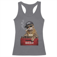 Funny Smoking Cat Meme Racerback Tank Top Vintage Graphic Cigarette Kitty Beer Cat Lover