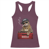 Funny Smoking Cat Meme Racerback Tank Top Vintage Graphic Cigarette Kitty Beer Cat Lover