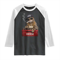 Funny Smoking Cat Meme Raglan Shirt Vintage Graphic Cigarette Kitty Beer Cat Lover