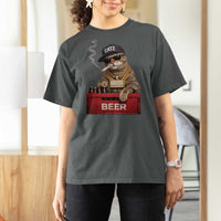 Funny Smoking Cat Meme T Shirt For Women Vintage Graphic Cigarette Kitty Beer Cat Lover