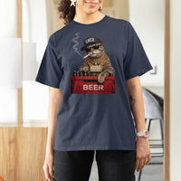 Funny Smoking Cat Meme T Shirt For Women Vintage Graphic Cigarette Kitty Beer Cat Lover