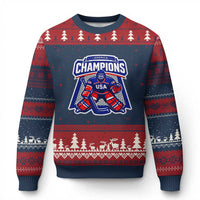 USA Ice Hockey Ugly Christmas Sweater America Champions Patriotic Ice Hockey Team Fan