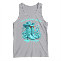 Give Ovarian Cancer The Boot Tank Top Cowgirl Cancer Awareness Teal Ribbon