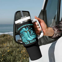 Give Ovarian Cancer The Boot Tumbler With Handle Cowgirl Cancer Awareness Teal Ribbon