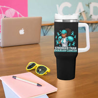 Black Women Fight Ovarian Cancer Awareness Tumbler With Handle African American Teal Ribbon Support