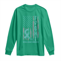 Sexual Assault Awareness Long Sleeve Shirt Fight Cancer American Flag Teal Ribbon