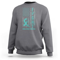 Sexual Assault Awareness Sweatshirt Fight Cancer American Flag Teal Ribbon