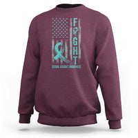 Sexual Assault Awareness Sweatshirt Fight Cancer American Flag Teal Ribbon
